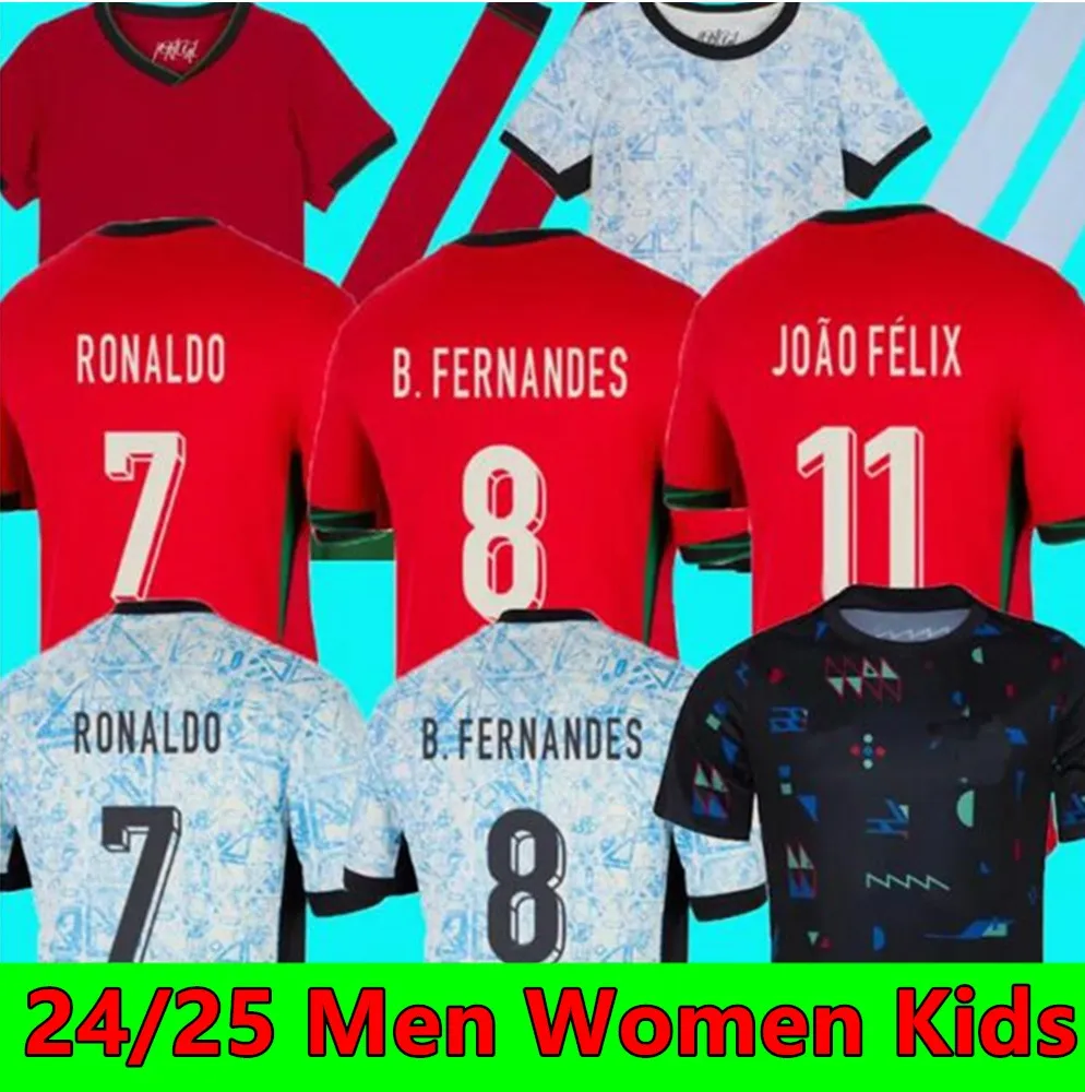 2024 Jerseys de futebol português de Ronaldo Ruben Neves Camisa de futebol Portugal Bernardo Bruno Fernandes Camisa de Futebol Homens Mulheres Kits Kids Equipamento