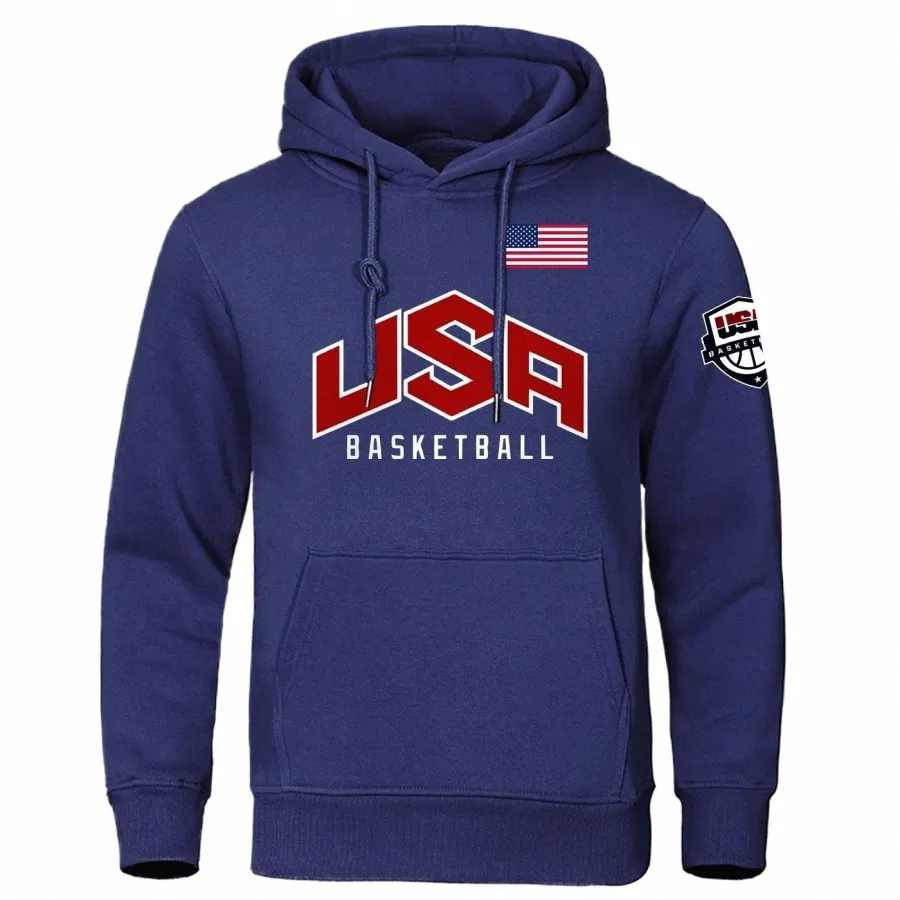 USA Basketballer Stampato Sport Felpa con cappuccio da uomo caldo manica intera in pile Abiti comodi Autunno Fi Street Felpe Uomo F5K2 #