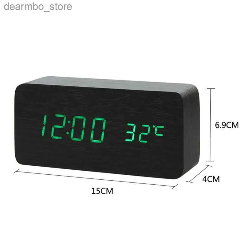 Desk Table Clocks LED Wooden Alarm Table Voice Control Digital Wooden Clock Electronic Desktop Clock Table Decoration USB/AAA Power Supply24327