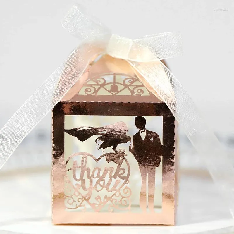 Envoltório de presente 25/50pcs Laser Noiva e Noivo Caixa de Doces Obrigado Amor Embalagem de Favor de Casamento com Fita Decoração de Dia dos Namorados