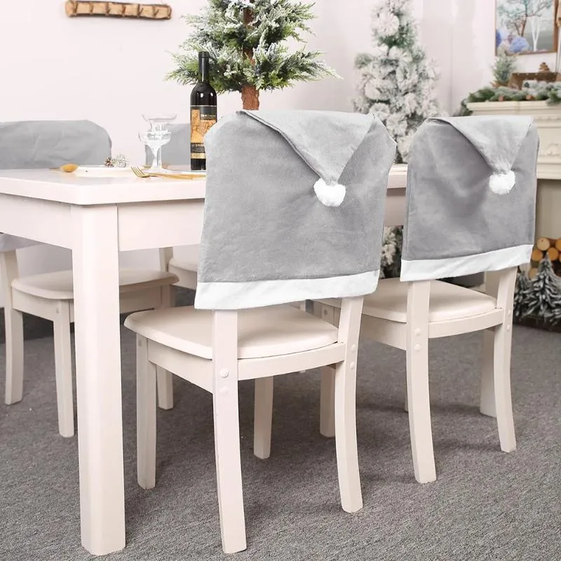 Housses de chaise, décorations de noël, ensemble Non tissé gris, housse de tabouret, grand chapeau, Table de fête, Dearative