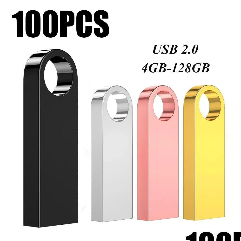 Usb Flash Drives 100Pcs Metal 64Gb Logo Black 32Gb Pen Drive 16Gb Memory Stick Key Chain U Disk 8Gb Drop Delivery Computers Networking Otvbv