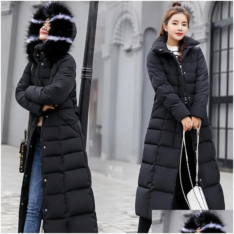 Femmes Down Parkas Femmes 2021 Veste d'hiver Chaud Mode Bow Ceinture Collier De Fourrure Manteau Longue Livraison Vêtements Vêtements Vêtements D'extérieur Co Dhqye