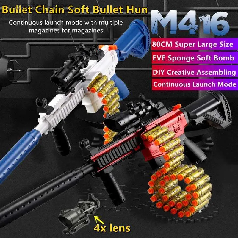 Gun Toys Manual Bolt سحب وإطلاق مستمر M416 ناعمة الرصاصة بندقية 80 سم الملحقات DIY مكون 10M نطاق الغواصة طراز البندقية هدية 240327