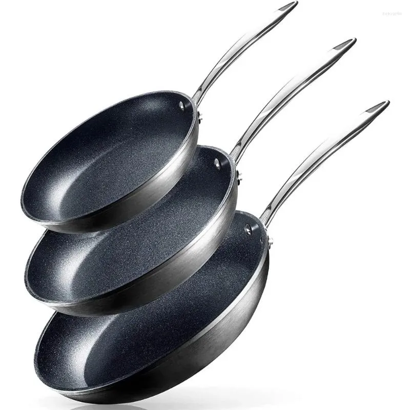 Set Di Pentole Set Di Padelle Antiaderenti Da 3 Pezzi Per Cucinare Padella Antiaderente Anodizzata Dura Lavabile In Lavastoviglie Nero