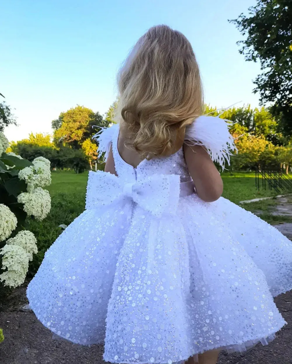 39 år vit tyll tjejklänning paljett bågar barns första nattvards bollklänning bröllop fest brudtärna barn prinsessa 240320