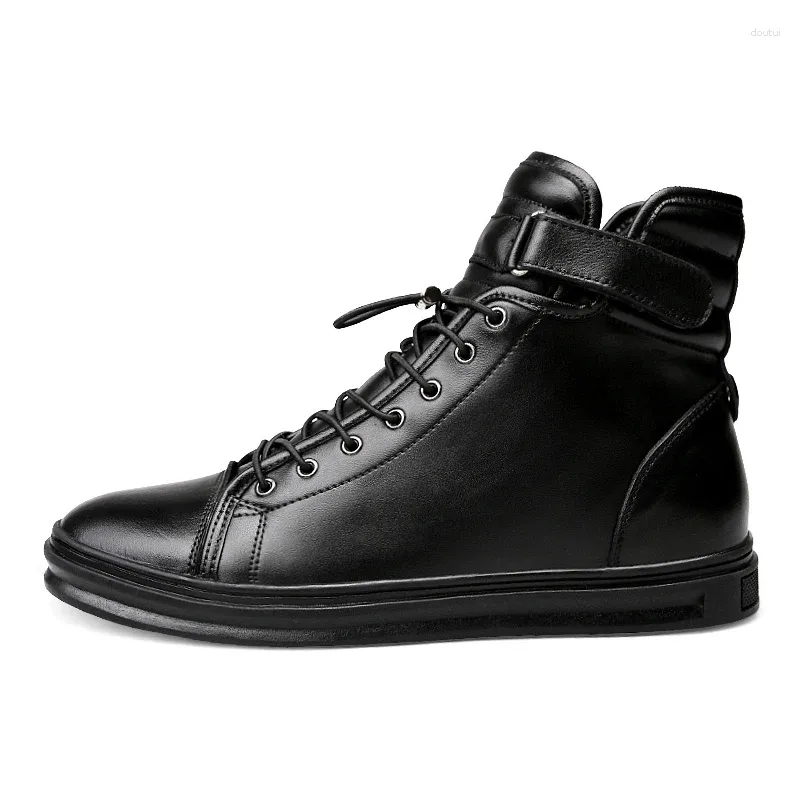 Casual Shoes Winter Autumn Men Ankle Lace Up Black Genuine Leather Boots High Top Sneakers Skateboarding Big Size 48