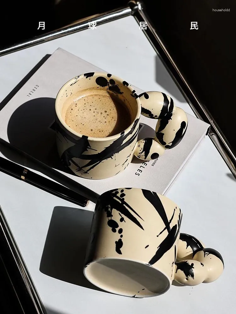 Muggar Ahunderjiaz-klass Retro Cream Ink Handgjorda keramiska mugg kaffemjölkkoppar hushållsdricksredskap hem dricksuppsättning