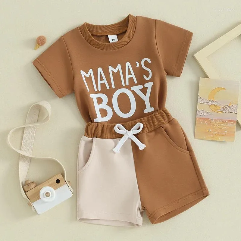 Clothing Sets Infant Toddler Baby Boy Summer Clothes Short Sleeve Mama S Print T-Shirt Tops Color Block Shorts Set Casual Outfit 2Pcs