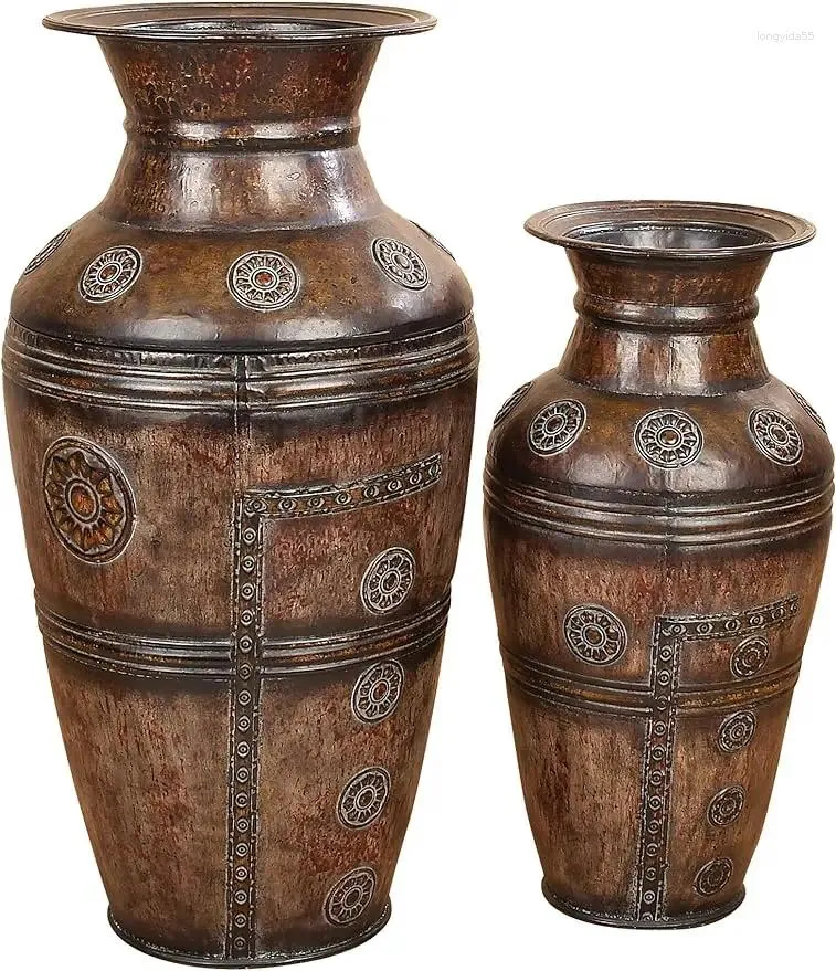 Vaser deco 79 metall inomhus utomhus stor vas med blommig lättnad uppsättning av 2 29 "22" h brun