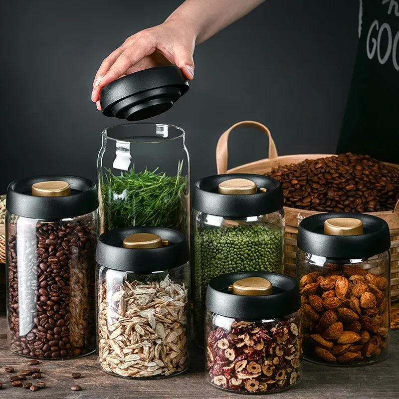 Gläser Vakuum Kaffee Bohnen Lagerung Flaschen Kreative Versiegelte Glas Flasche Lagerung Tank Lebensmittel Körner Container Können Mason Jar Transparent