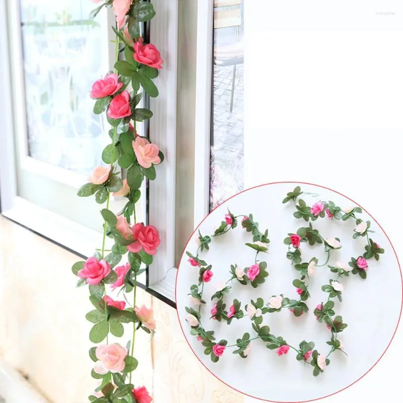 Dekorativa blommor Artificial Pink Rose Pompom Decoration Vine Garland Hanging Floral Home Garden Party Decor Pressed Pressed