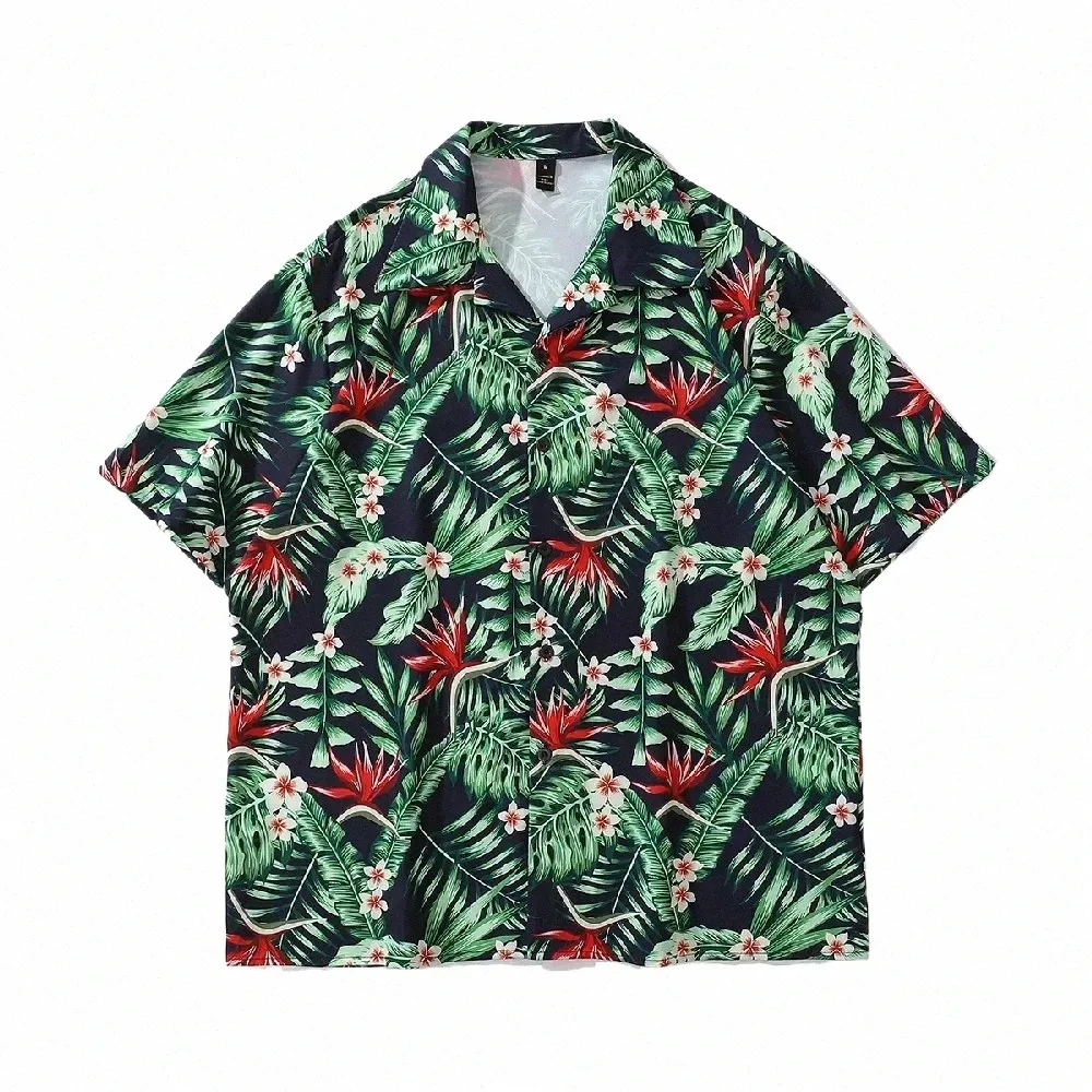 Большой размер Эстетический зеленый растительный принт Гавайские рубашки и блузки для мужчин и женщин Y2k Пляжные летние топы Уличная одежда Goth Cltohing y7Te #
