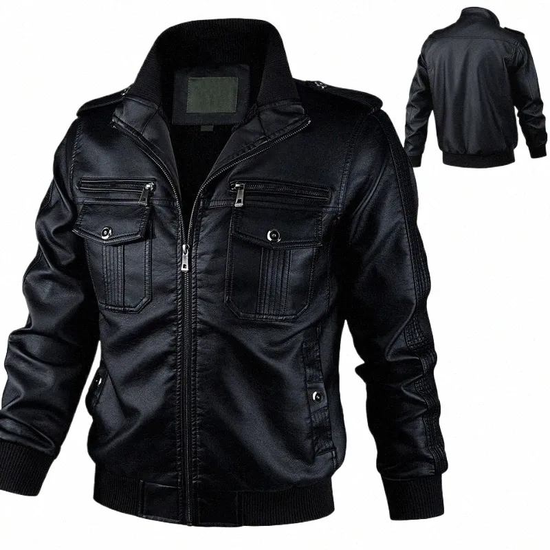 Veste de moto en simili cuir hommes coupe-vent Fi qualité veste en cuir pour hommes automne hiver PU manteau en cuir homme vêtements d'extérieur XL V7QB #