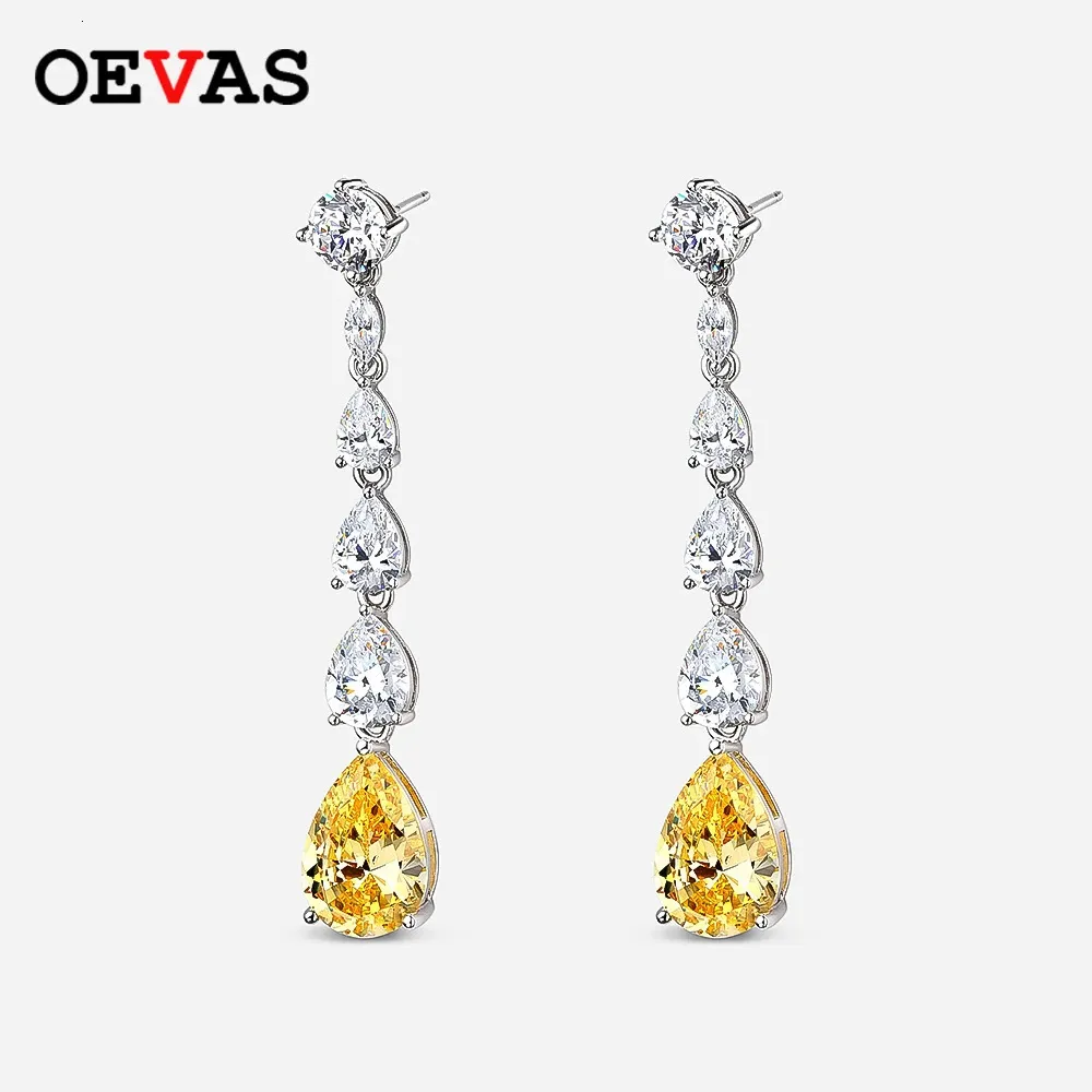 OEVAS 100% 925 Sterling Silver 913mm Yellow Water Drop High Carbon Diamond Earrings For Women Sparkling Fine Jewelry Gifts 240327