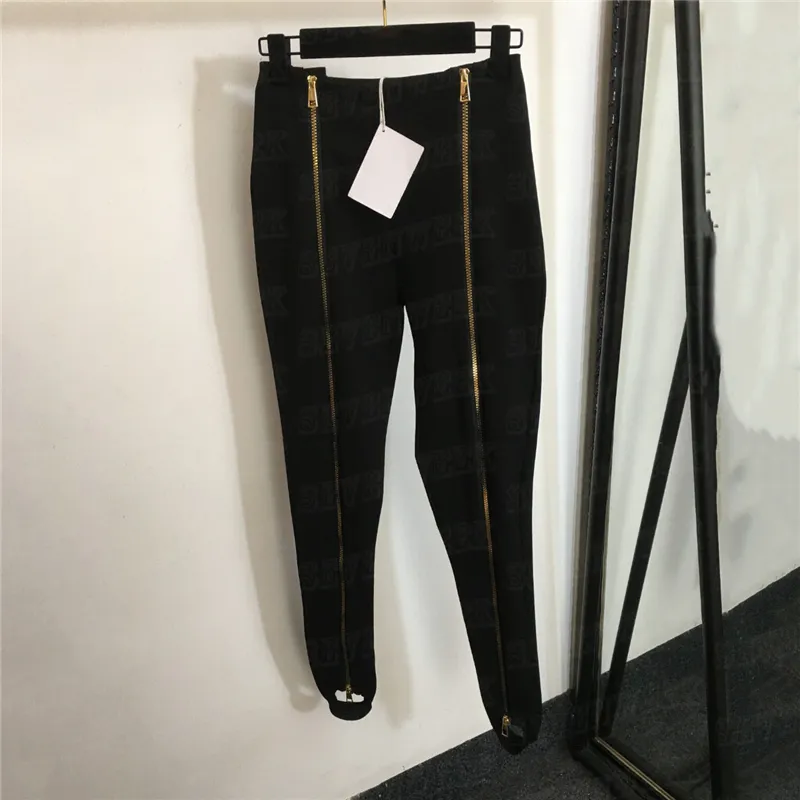 Double Zipper Leggings Pants for Women Designer Fashion Slim Tights Black Legging Trousers