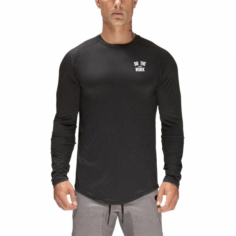 Sports T-shirt à manches Lg Formation pour hommes Tops à séchage rapide Running Fitn Vêtements de football Printemps et automne Tees minces 43Jm #