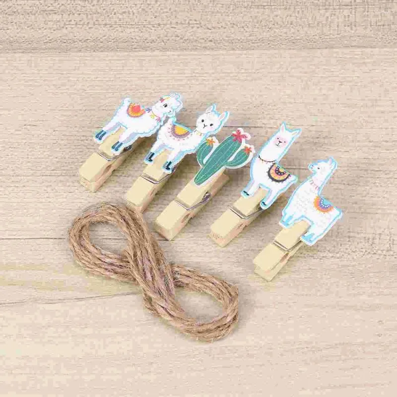 Cornici 10pcs mini snack con molletta cactus alpaca clip in legno con bombole di artigianato di cartone animato a spago per decorazione del display