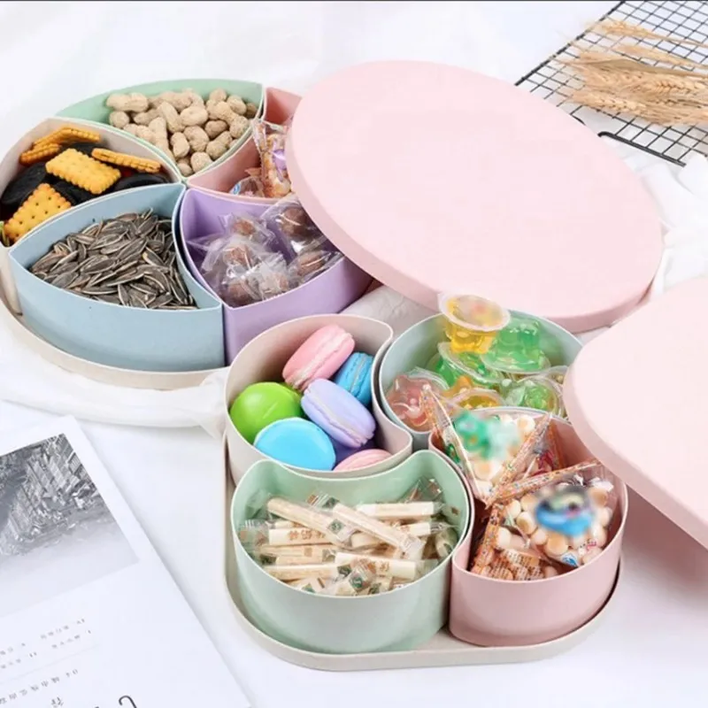 Double Sealed Dried Fruit Plate Home Snack Plate Compartment Living Room Type Creative Trial Box Melon Seed Plate Candy Box