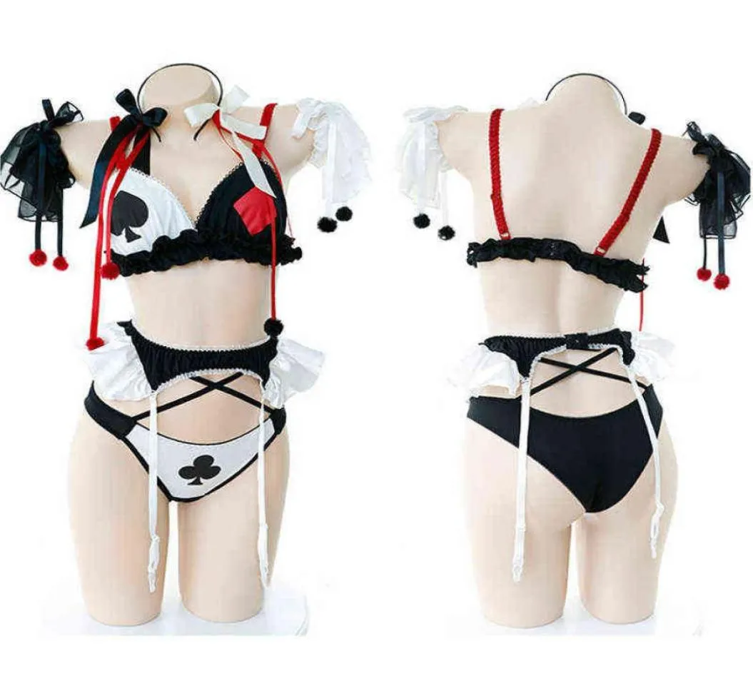 Demon Cosplay Sexy Costume Sexy Clowns Poker Lingerie Set Lolita Underwear Panties Bondage Kawaii Nightwear Caitsuit Costume H22046037033