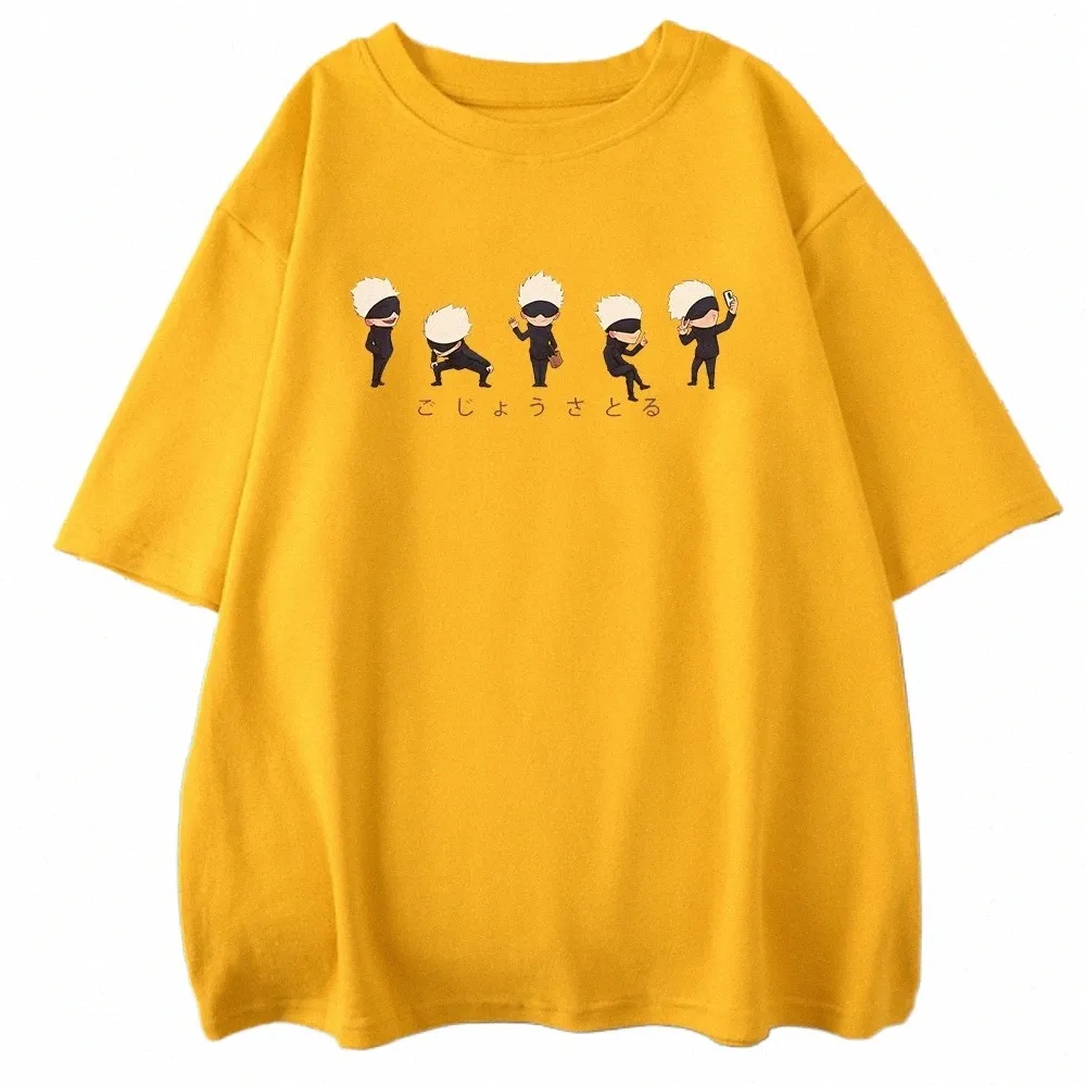 Japonês Anime Lil Gojo Imprime Masculino Cott Tee Roupas Persality Street Hip Hop T-shirts Oversize Casual Mens Manga Curta G9Tw #