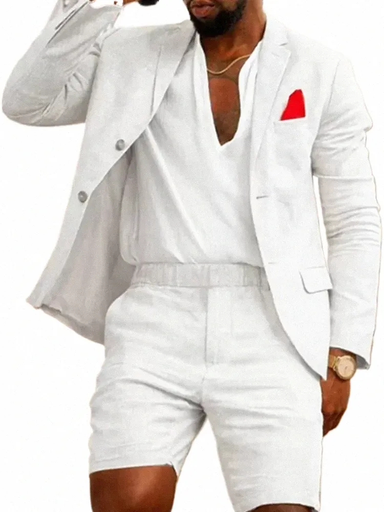 Mens Casual Suit Set: Elegant Blazer Shorts, Double Breasted