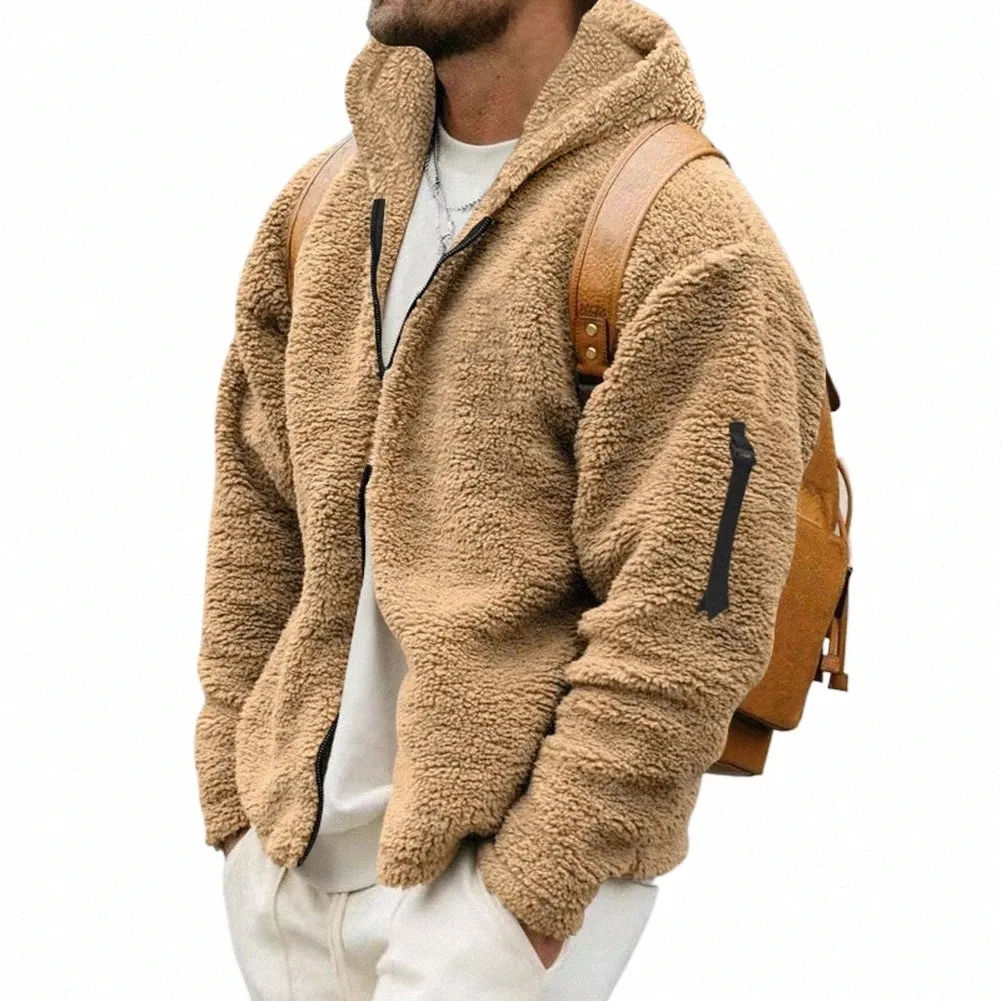 Veste de travail en polaire en daim double face pour hommes, manteau chaud à capuche thermique d'hiver, vêtements d'extérieur de couleur unie, coupe-vent 12HQ #