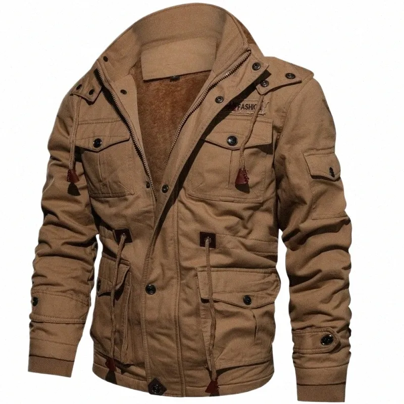 Vestes d'hiver Manteau épais en peluche à capuche pour hommes Automne Grand Cott tactique Moyen et Lg Vêtements de travail Bomber Manteaux tactiques g1fb #