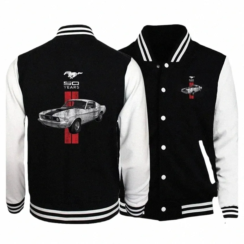 Hommes Femmes Veste Manteau Sweatshirts Tendance Sweat À Capuche Baseball Uniforme Ford 50 Ans Mustang Voiture Imprimer Cardigan Streetwear Vêtements Tops E1Hd #