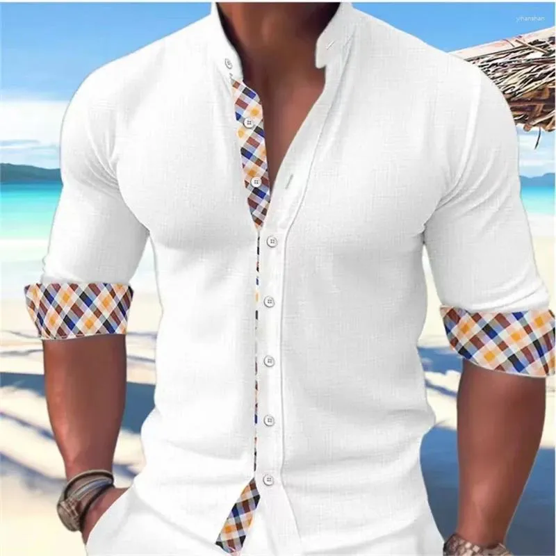 Männer Casual Hemden Frühling Sommer Baumwolle Leinen Hemd Mode Knopf Splice Streifen Designer Hawaii Einfache Bequeme Weiche Für Männer