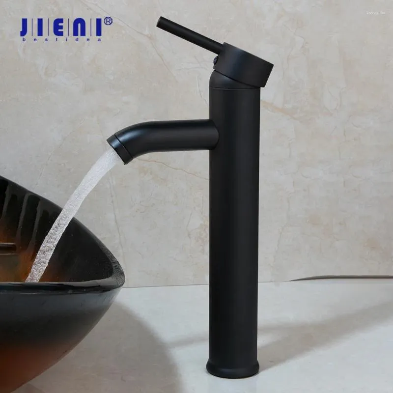 Robinets d'évier de salle de bains JIENI Chrome noir mitigeurs mitigeur en acier inoxydable robinet de lavabo robinet d'eau froide avec tuyaux