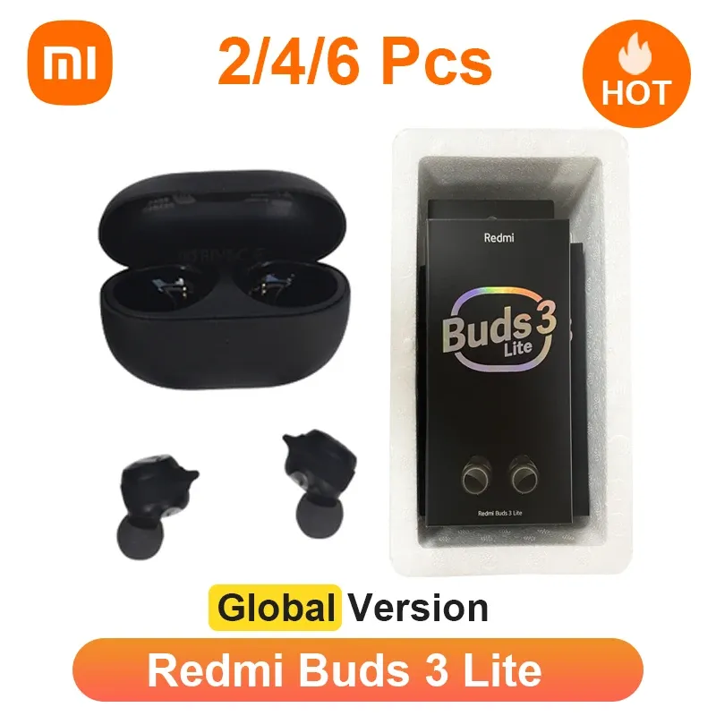 Earphones 2/4/6 Pcs Global Xiaomi Redmi Buds 3 Lite Edition TWS Bluetooth Earphone Ture Wireless Headset Gaming Headphone Fone with Mic
