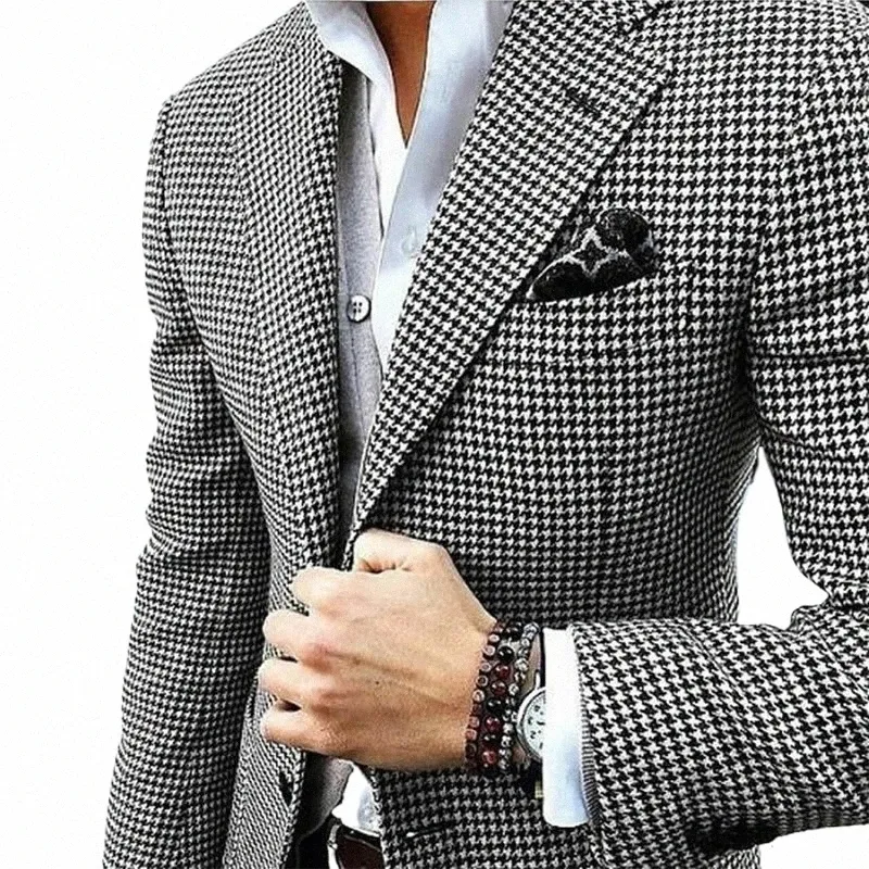 Veste de costume décontractée à pied-de-poule pour hommes, revers cranté, blazer à carreaux de mariage pour bal de promo, personnalisé une pièce, manteau Fi 2024 C5qt #