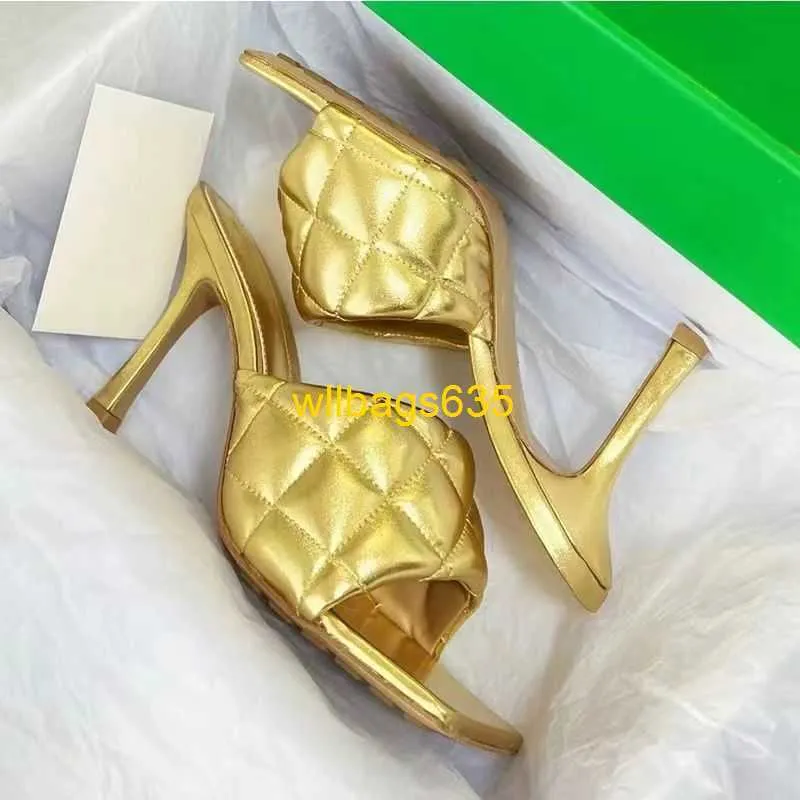 Lido Mule Sandals Botteg Veneta Slippers High Heels 2024 Summer New Dr Bread Diamond Grid Square Head Fashionable Sandal