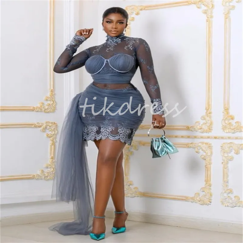 Dusty Blue Long Sleeve Prom Dress with Lace and Zipper Back for Plus Size  Black Girls from Dhgate Prom Dresses - price 117.05