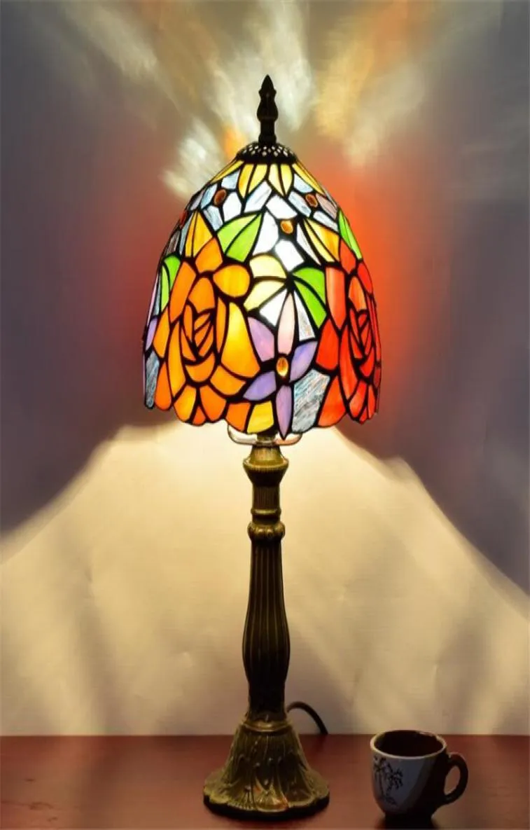 European Creative Pastoral Rose Bar Bedroom Bedside Table Lamp American Stained Glass Lighting TF0015278500