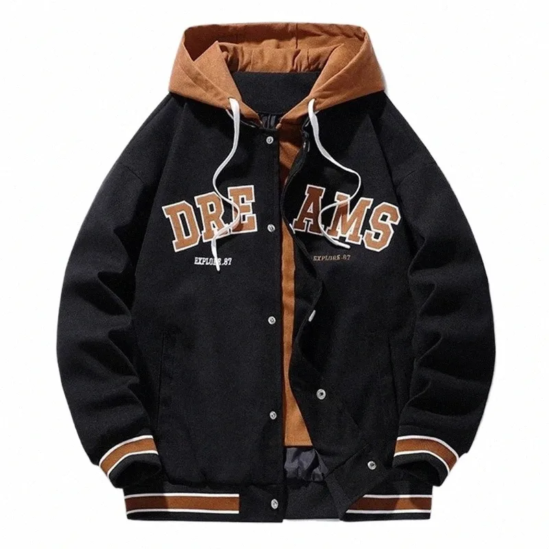 Alta Qualidade Varsity Baseball Uniform Jacket Men's Autumn New Trendy Brand All-Match Student Hooded Jacket Plus Size Coats Mulheres m8Rf #