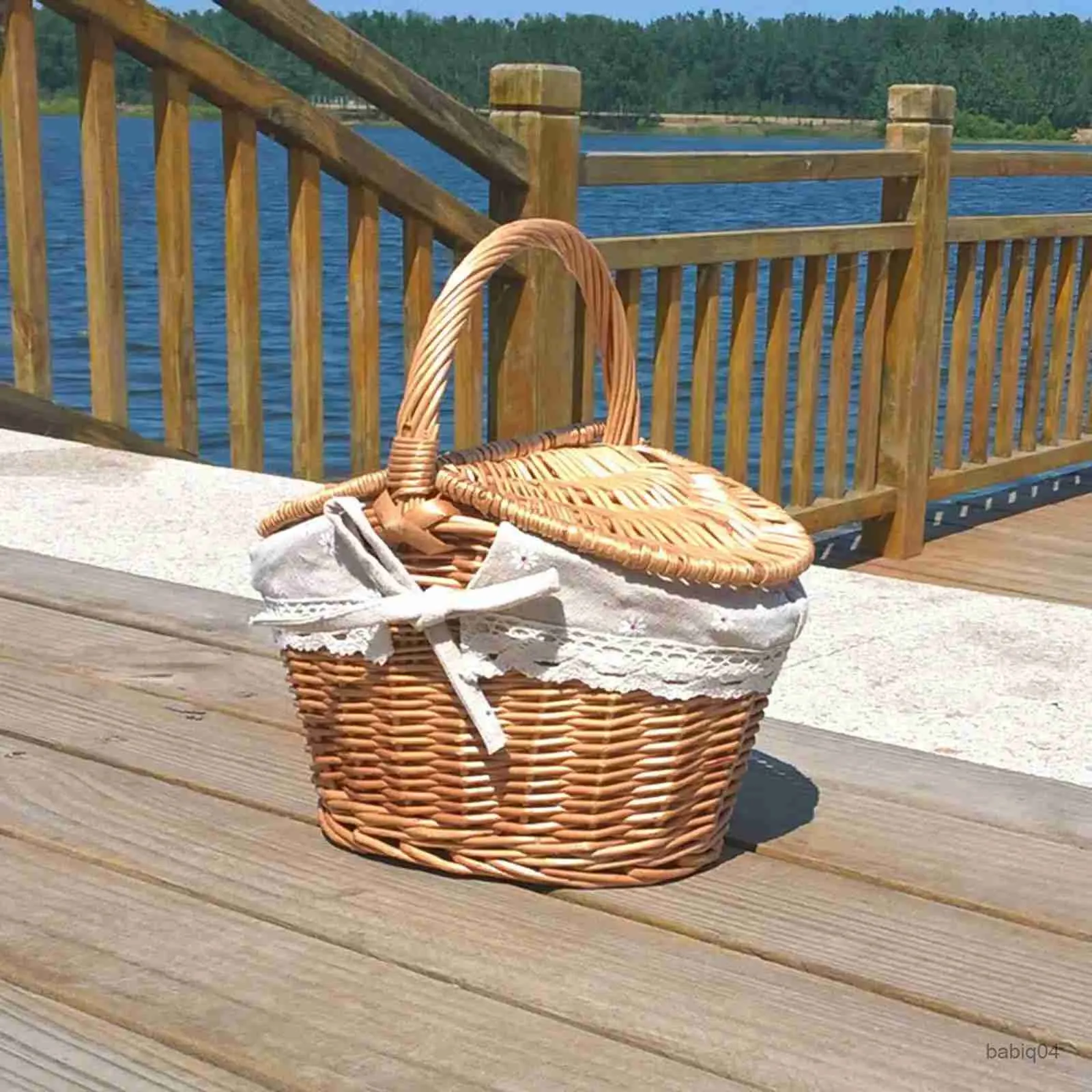 Storage Baskets Rustic er Picnic Basket with Washable Lining Rattan Storage Serving Basket for Outdoor Beach Hiking Camping