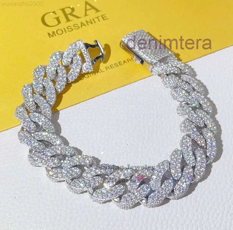 New Arrival Stock Ready to Ship Hip Hop Solid 3d Side Iced Cuban Link Bracelet with Moissanite Diamond