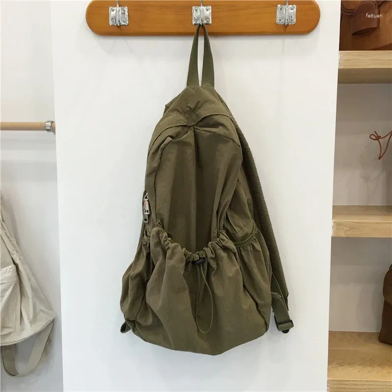 Backpack Simple Solid Color Outdoor Travel Drawstring Bag For Men Women Lightweight College Students Commuter Daily Use