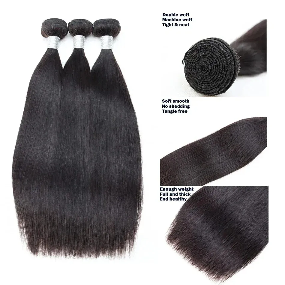 Brazilian Hair Bundles Straight Human Hair Weave Bundles Remy Hair Extension Natural Black 1/3/8-40 Inches