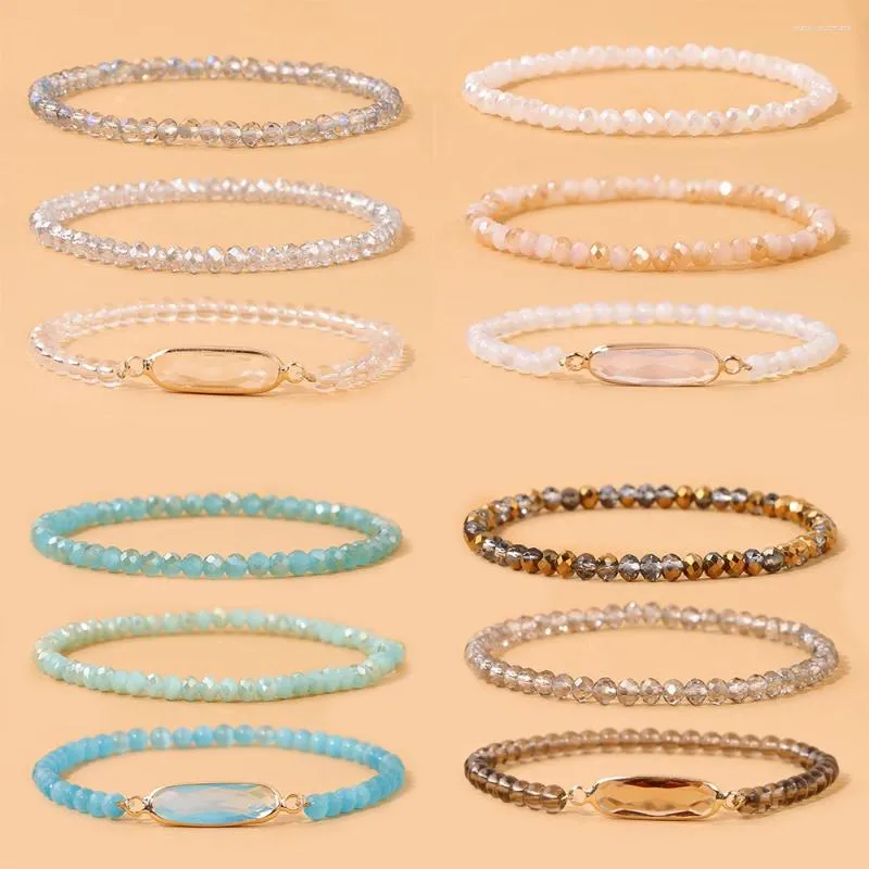 Charm Bracelets 3Pcs/Set 4mm Faceted Beaded Crystals Rectangle Bracelet For Women Men Reiki Healing Bangle Jewelry