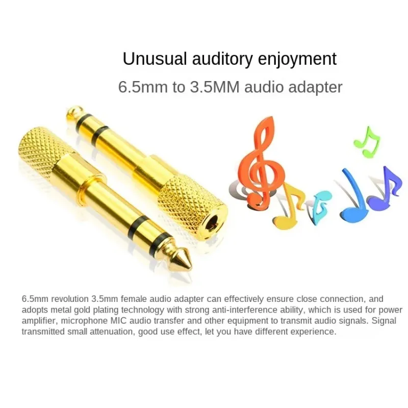 6.5mm To 3.5mm Adapter Jack Stereo Audio Adaptor for Microphone Headphone AUX Cable Gold Audio Adaptor