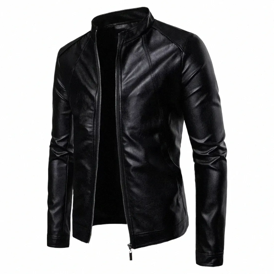 fall 2024 new collar male locomotive leather fi pure color wed PU leather jacket 63Mq#