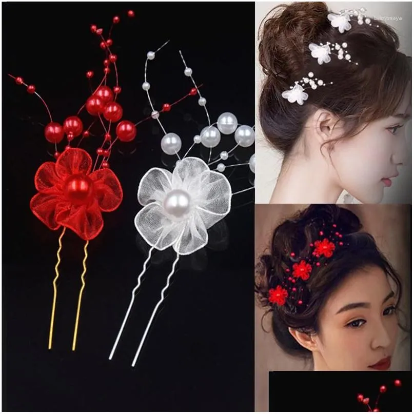 Hair Clips Barrettes Bridal Rose Pin Red Hairpin Flower Jewelry Diy Accessories Braider Styling Tools Drop Delivery Hairjewelry Otafi