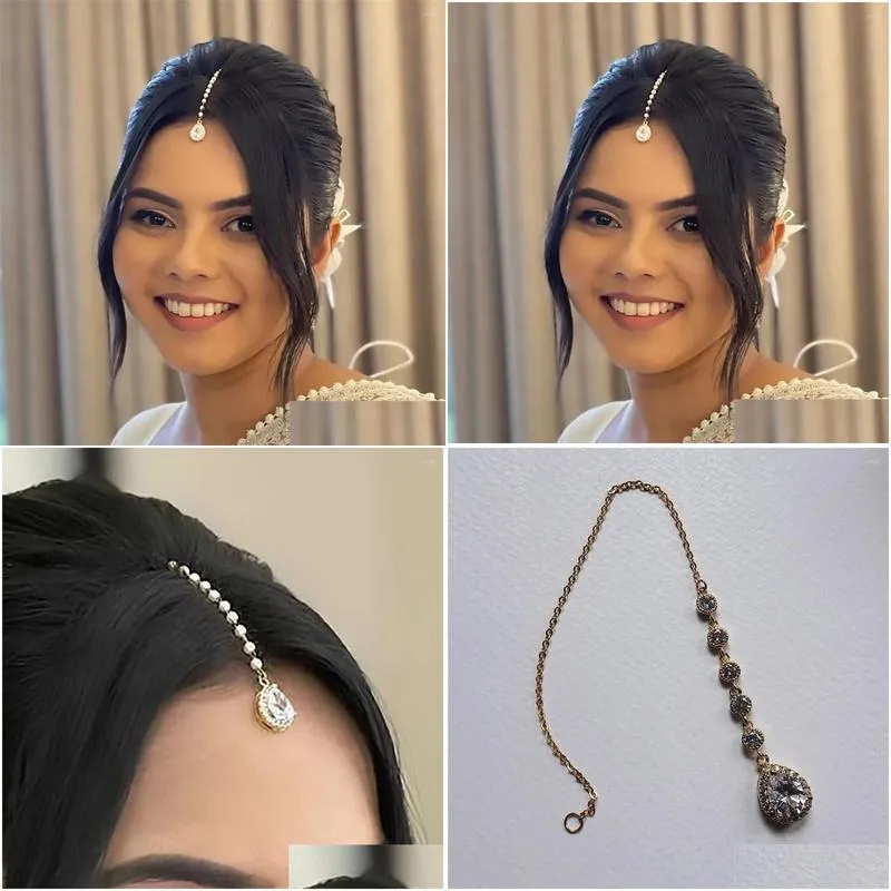 Saç klipsleri Barrettes Basit Köpüklü Su Damla Kolye Alın Zinciri Boho Gelin Rhinestone Bit Mücevher Aksesuarları Teslimat Saçjew Ott6x