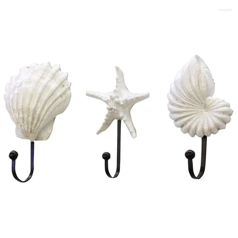 Ganci 3 pezzi Appendiabiti in resina Stile mediterraneo Conchiglia di capesante Decorazione a stella marina Appendiabiti da parete