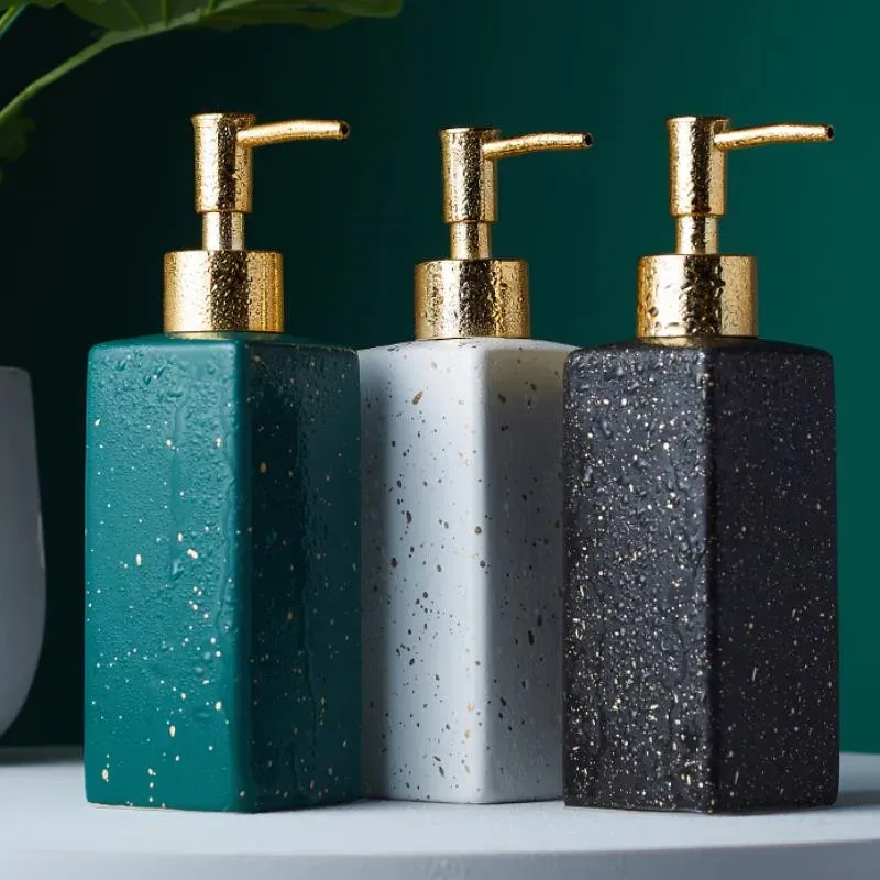 Dispensers Matte black/white/green gold point pattern bathroom hand soap dispenser ceramic lotion bottle soap dish Bathroom supplies