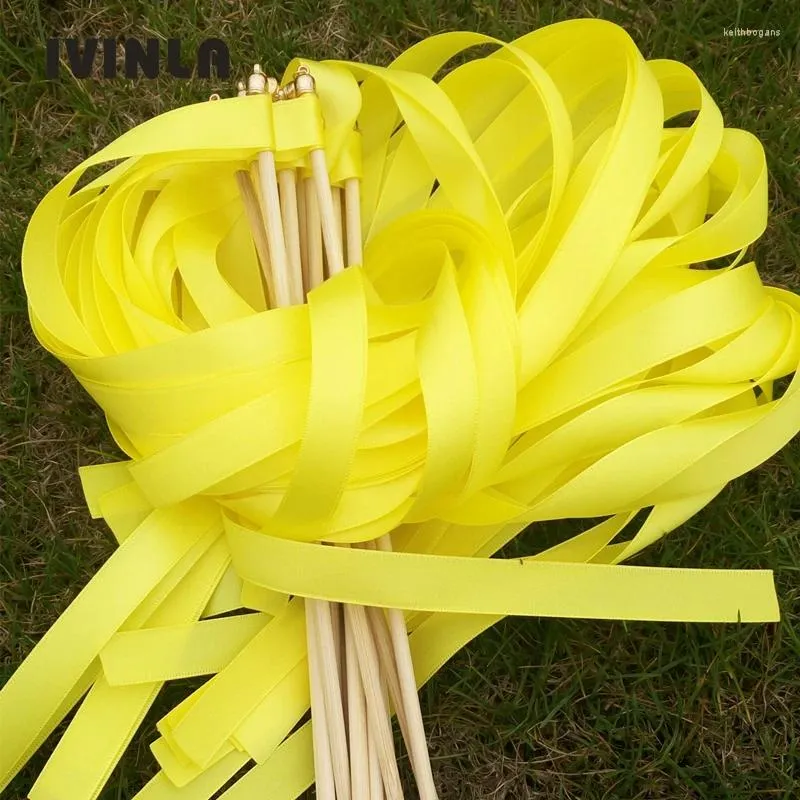 Party Decoration EST 50st/Lot Yellow Wedding Ribbon Sticks With Gold Bell för