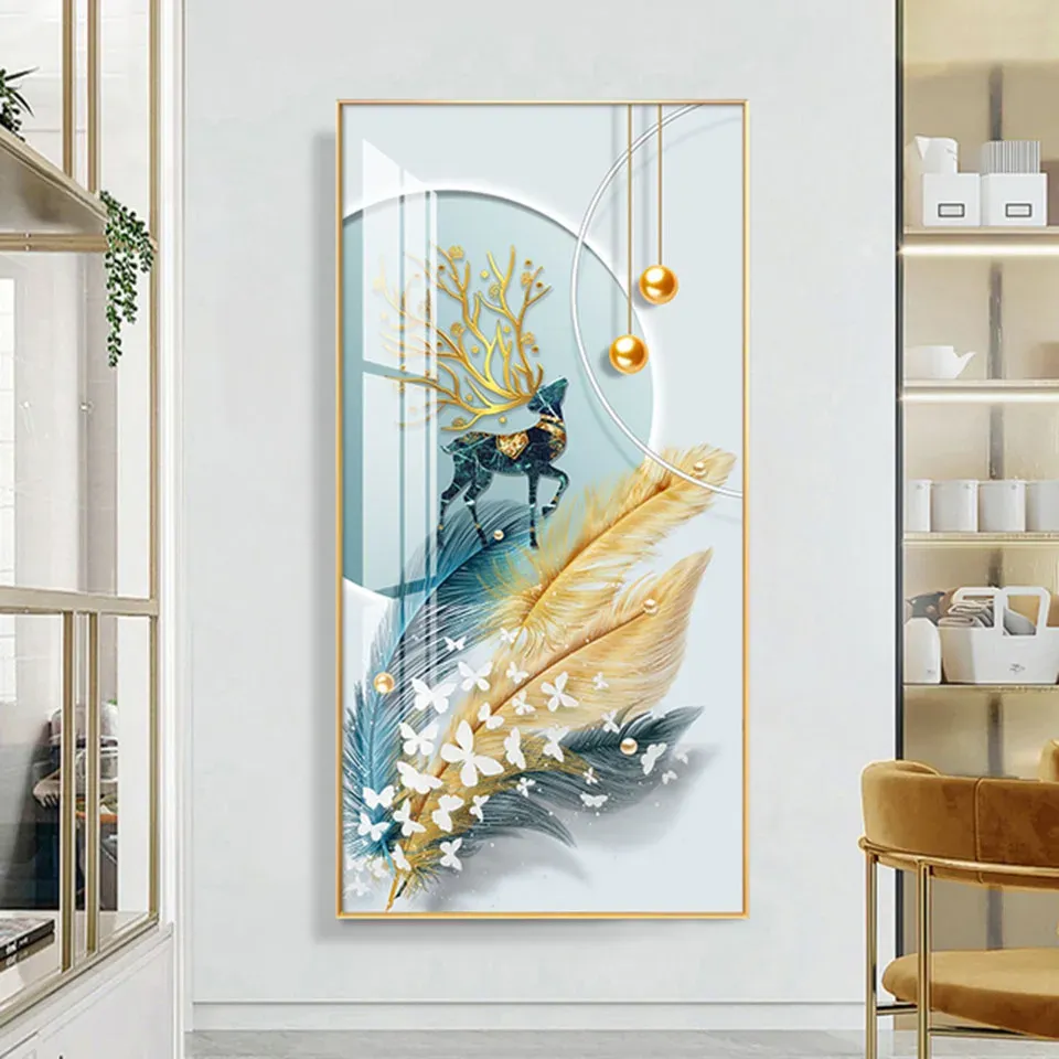 Stitch Large Blue Gold Abstract Feather 5d Diy Diamond Painting Mosaic Deer Butterfly Full Diamond Brodery Living Room Decor S921